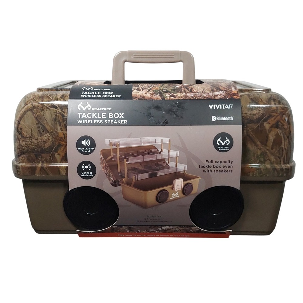 Realtree Tackle Box Wireless Speaker Camo Bluetooth Vivitar Fishing Storage NEW